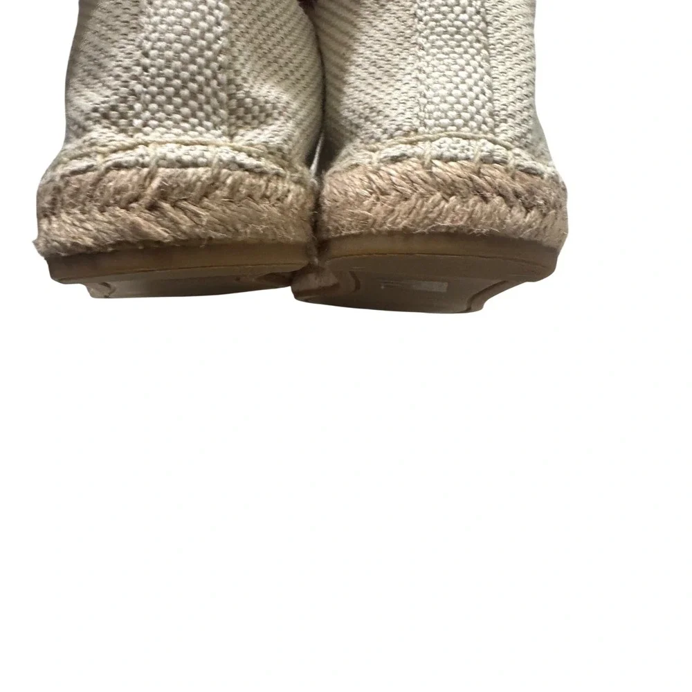 Tory Burch Canvas Leather Espadrilles Womens 6 Natural Ambra Excellent Logo Flat